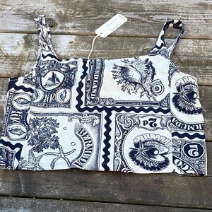 NWT Nicole Miller Navy and White Graphic Print Women's crop Top size S